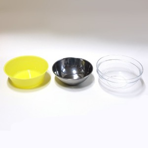 여러가지 물질그릇3종(플라스틱, 금속, 유리그릇)
